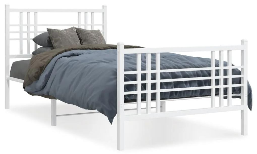 376386 vidaXL Cadru de pat metalic cu tăblie de cap/picioare, alb, 100x200 cm