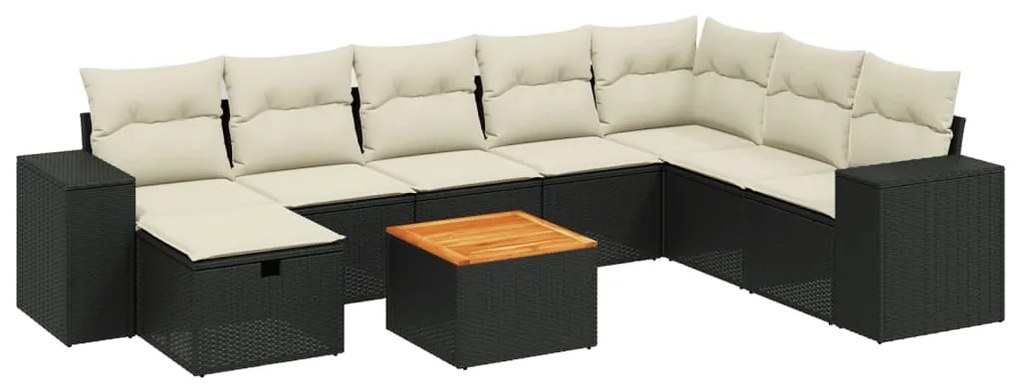 3265207 vidaXL Set mobilier de grădină cu perne, 9 piese, negru, poliratan