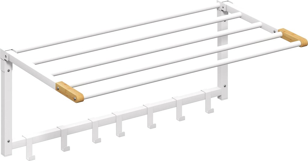 HOMCOM Suport de Prosoape de Perete Pliabil cu 5 Bare și 6 Cârlige din Lemn și Oțel | Aosom Romania