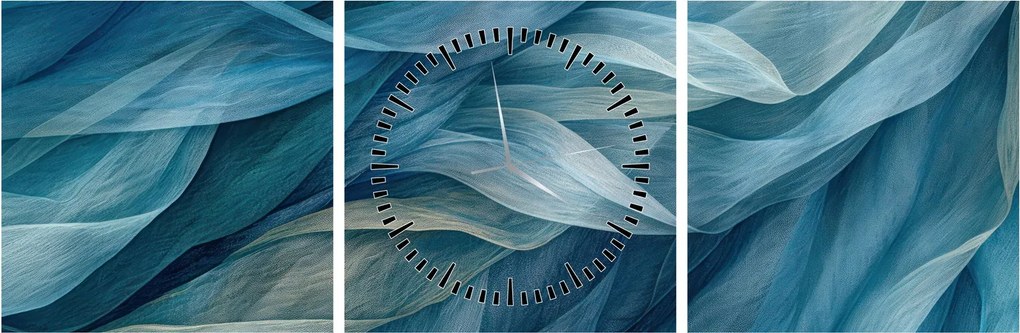 Tablou - Undele albastre și albe (cu ceas) (90x30 cm)