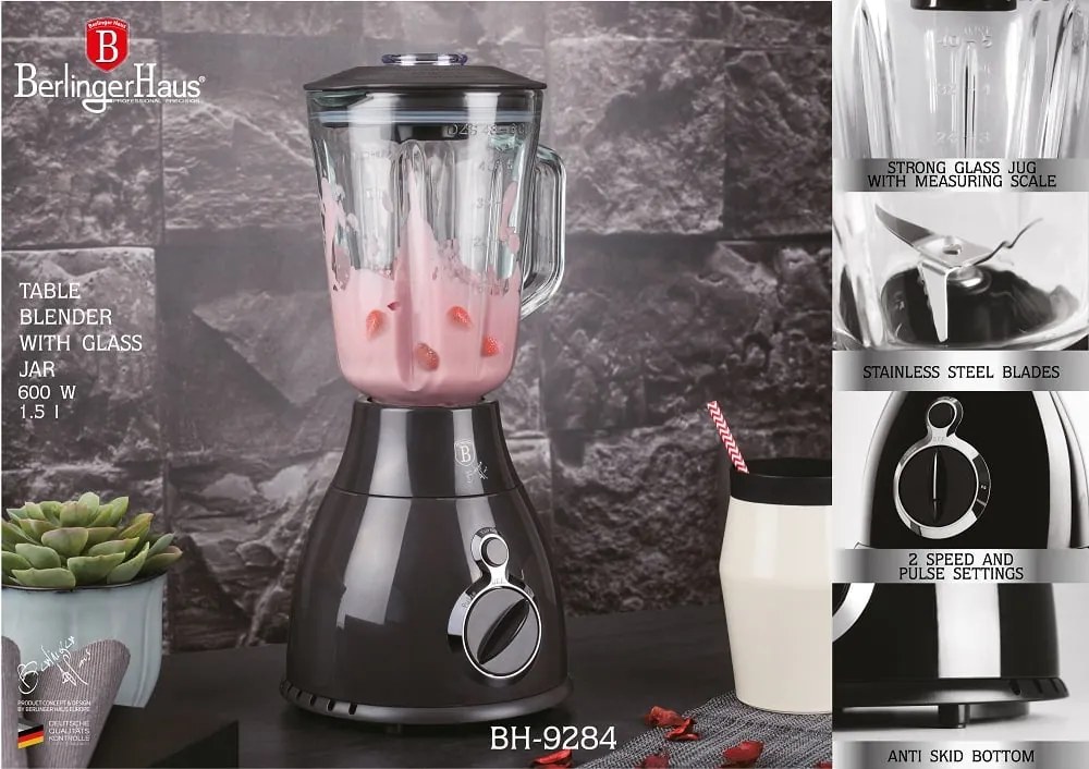 Blender cu bol de sticla 1.5 L Carbon Pro Berlinger Haus BH 9284