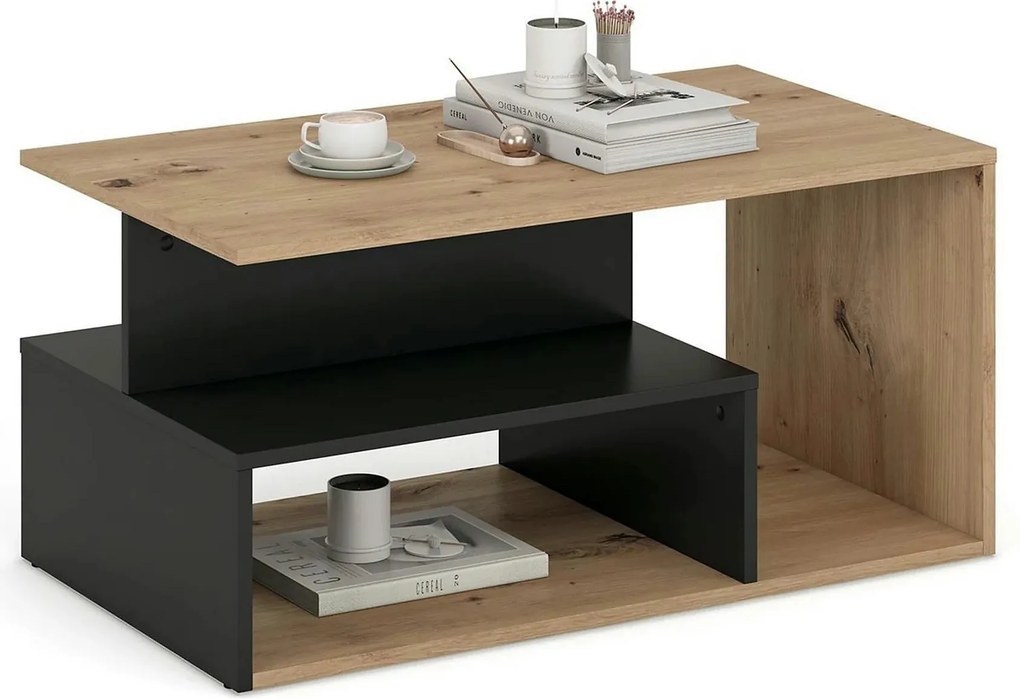 Masuta cafea IVA, stejar artisan/negru, PAL laminat, 90x51x43 cm