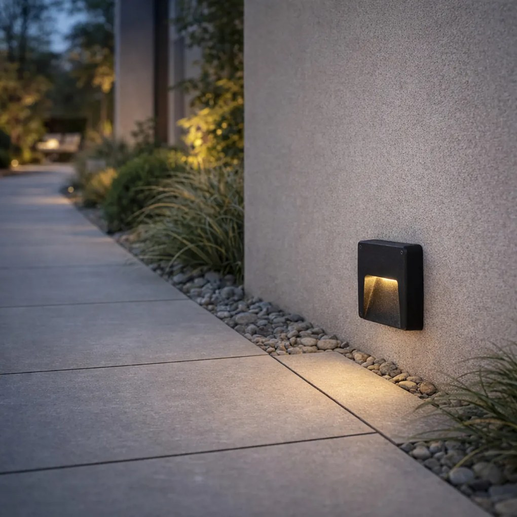 Aplică de perete pentru exterior neagră pătrată cu LED IP65 - Gem