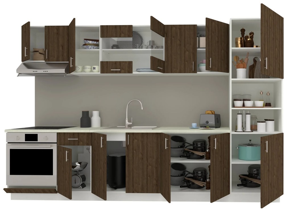 Set Bucatarie Karo V30, Stejar Bronz/Alb, Blat Thermo 28 mm, L 320 cm