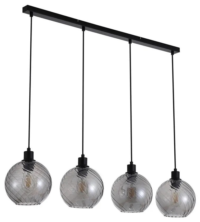 Lustra cu 4 pendule metal negru, sticla fumurie Radiance