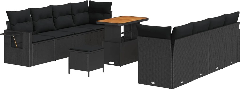 vidaXL Set de canapele pentru grădină cu pernă 11 pcs Negru poliratan