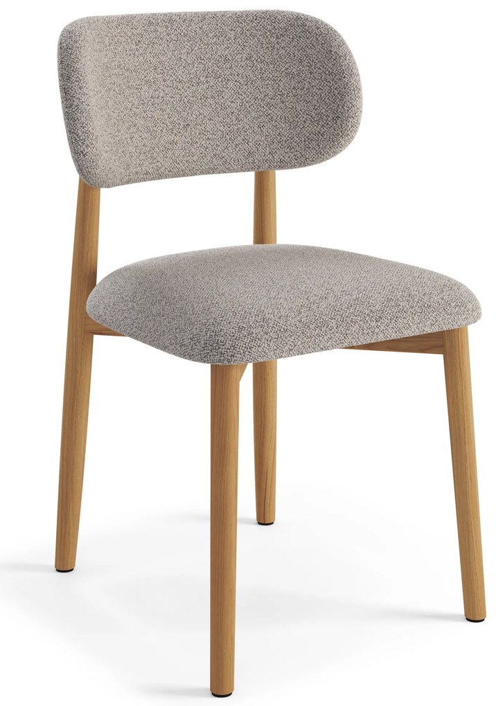 MAZZONI EXPORT ALMO Bej Latte (material Monza 60)/cadru stejar lăcuit - SCAUN DIN LEMN BOUCLÉ PENTRU SALON SUFRAGERIE BUCĂTĂRIE RETRO