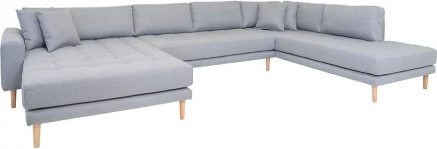 Canapea cu colt gri deschis din poliester si lemn 370 cm Lido Right U House Nordic
