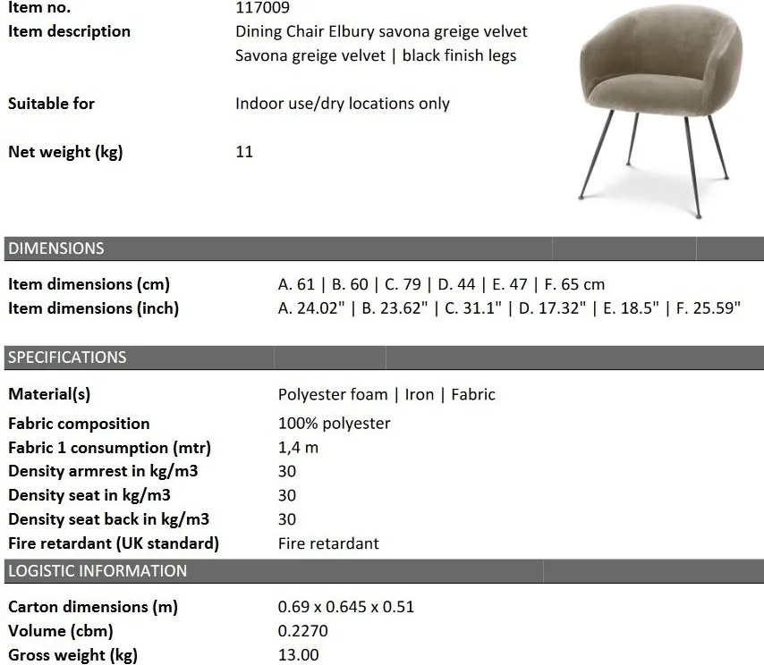 Scaun design LUX Elbury, catifea Savona greige