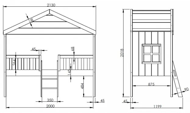 Pat Căsuță Housebed 90x200 cm cu Scară, pentru Copii, Alb – Vipack