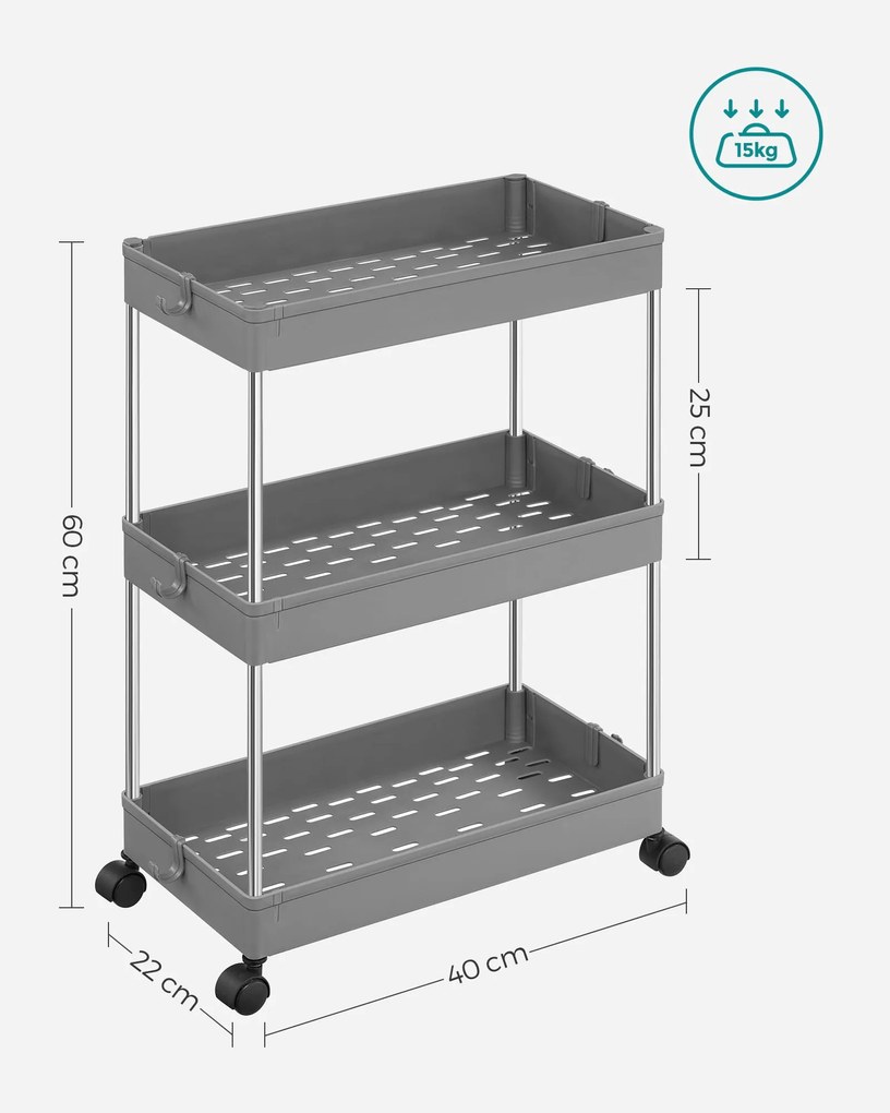 OFERTA Etajera multifunctionala pe roti MOBIX cu 3 cosuri, gri II. calitate