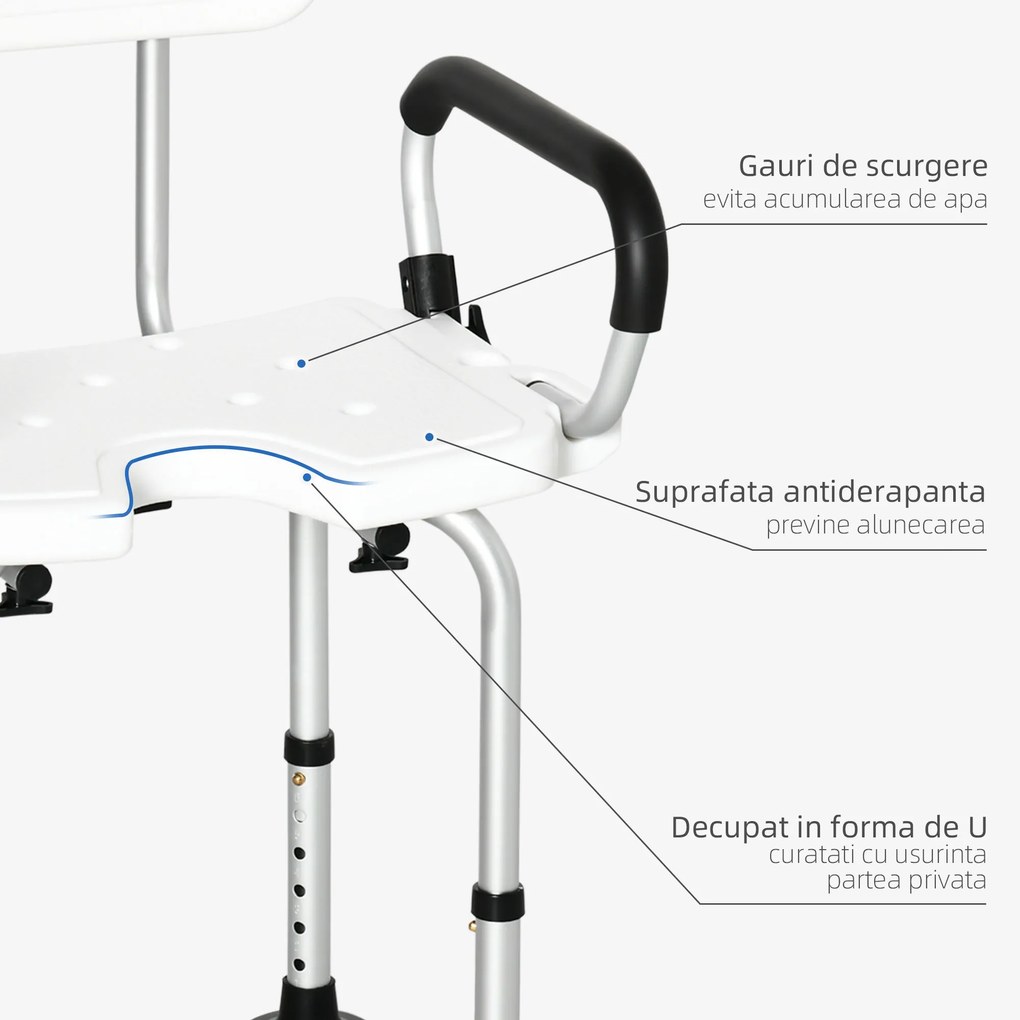 Scaun de dus reglabil pe inaltime cu spatar si brate captusite, ventuze pentru picioare, alb HOMCOM | Aosom Romania