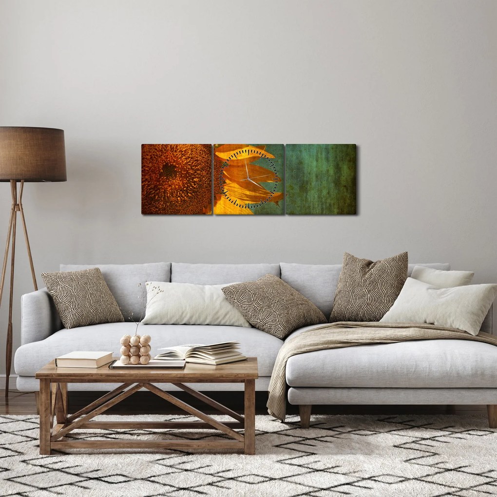 Tablou - Floarea soarelui (cu ceas) (90x30 cm)