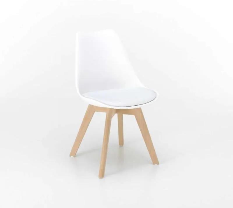Set 4 scaune de dining Barth, 82x47x49 cm, lemn/pvc/ecopiele, alb
