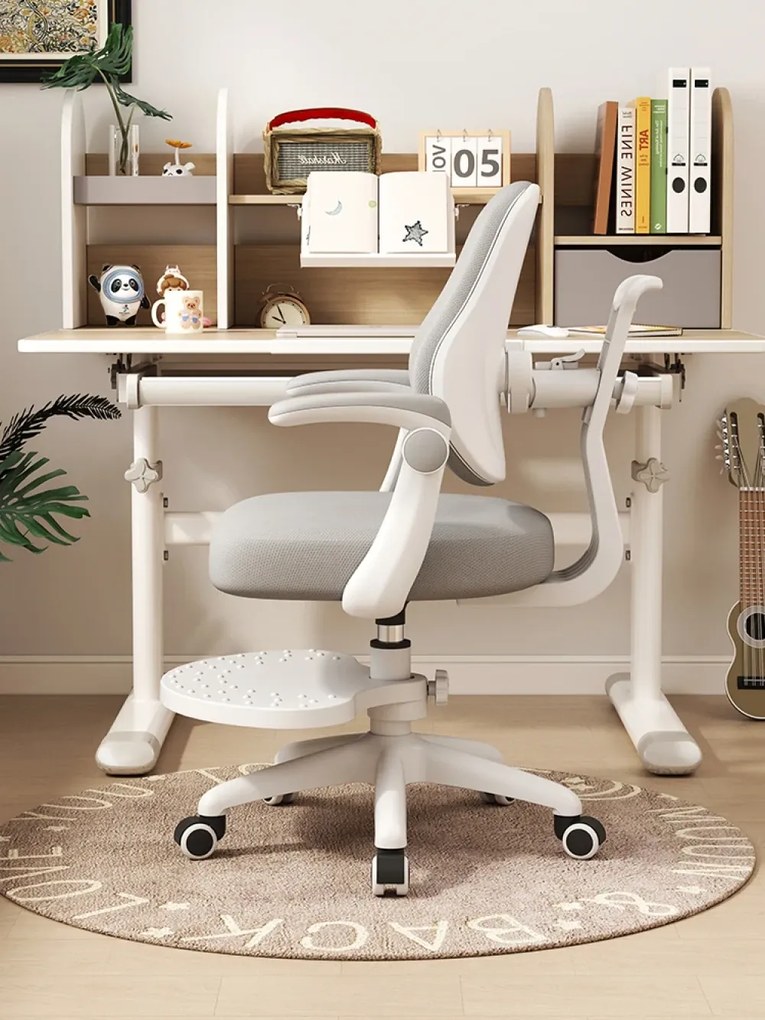 RESIGILAT- Scaun ergonomic pentru copii, spatar reglabil inaltime si adancime, suport picioare reglabil, rotativ, Roz