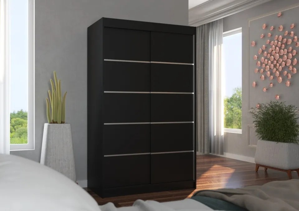 Dulap cu usi glisante 120x200 cm, Benisso, ADRK Furniture (Culoare: Negru)
