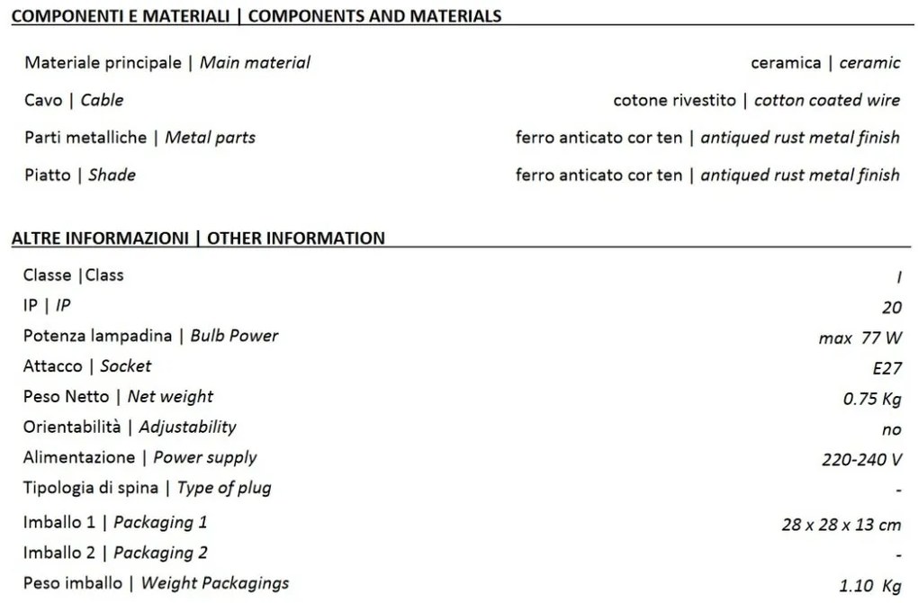 Pendul design retro realizat manual din ceramica si metal GRUNGE