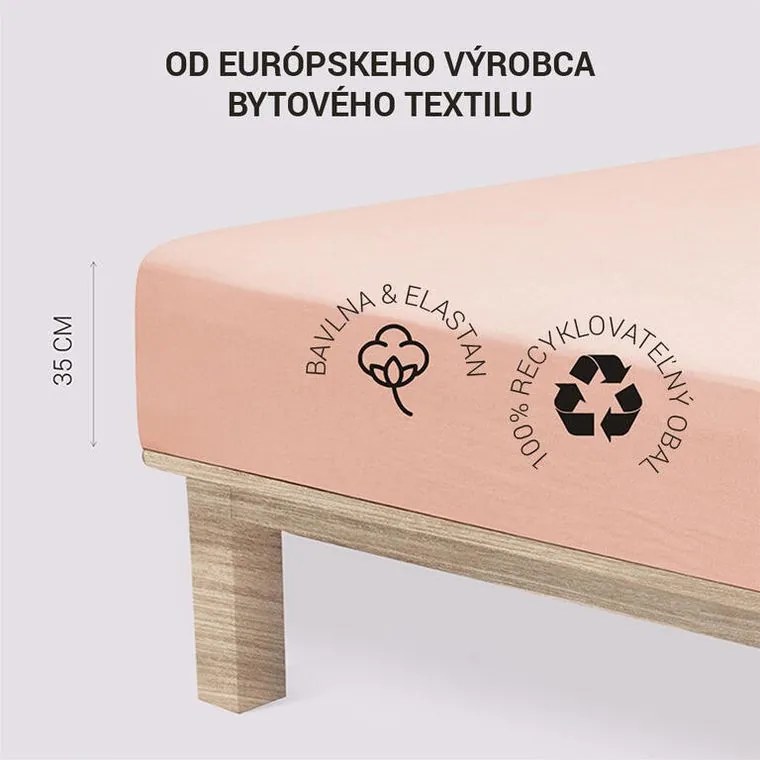 decoDoma Cearșaf elastic jersey cu elastan pudră 180 x 200 cm