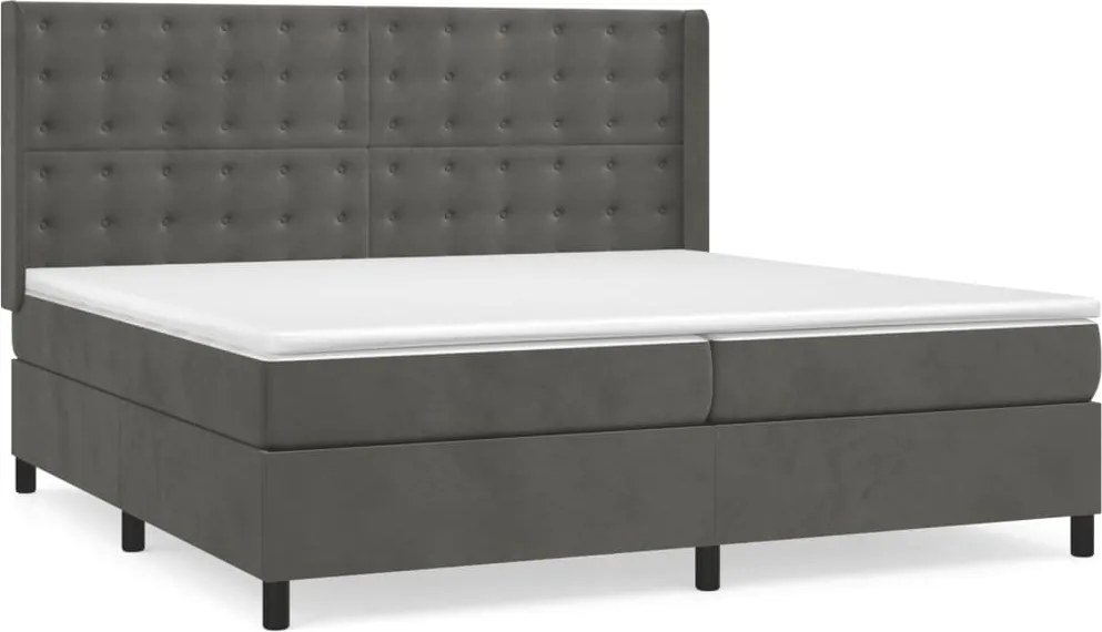 vidaXL Pat box spring cu saltea, gri închis, 200x200 cm, catifea