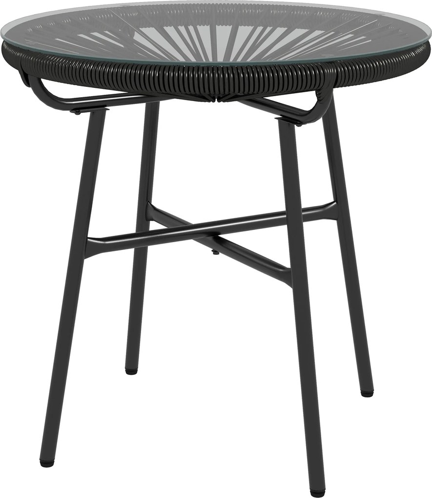 Outsunny Masă de grădină stil Boho - Masă laterală outdoor, PE-Rattan, sticlă securizată, rezistentă la intemperii, 50 cm x 50 cm x 50 cm, Schwarz | Aosom Romania