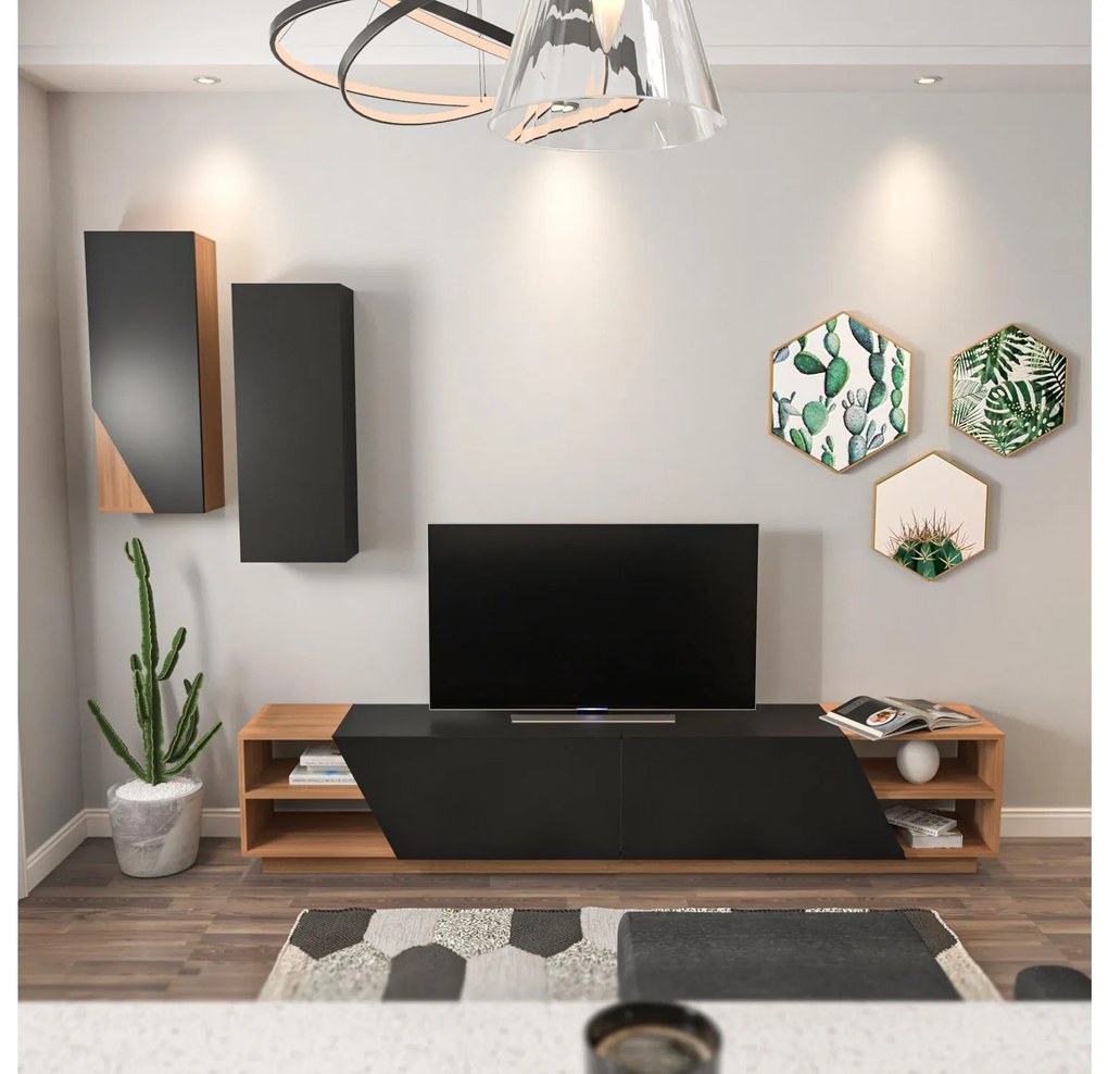Mobilier living Ziva 2 (negru + teak). 1102660