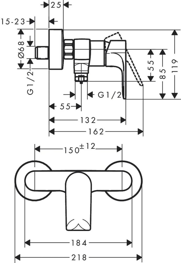 Baterie dus Hansgrohe Rebris E, negru mat - 72650670