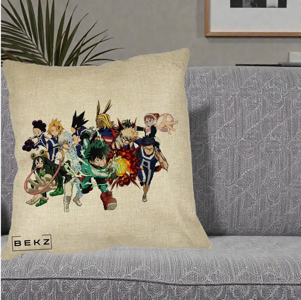 Perna Personalizata My Hero Academia Clasa 1-A Complet, 40x40 cm, Crem, Husa Detasabila, Perna Inclusa, BEKZ®