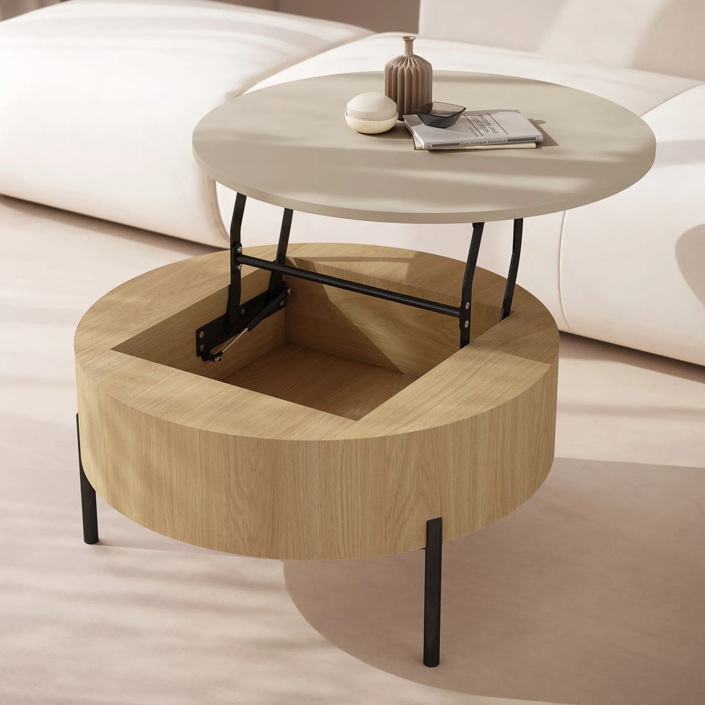 Mazzoni FRIDA Bej (Șampanie) / Stejar Oasis – MĂSUȚĂ DE CAFEA MODERNĂ CU BLAT RABATABIL ȘI SPAȚIU DE DEPOZITARE