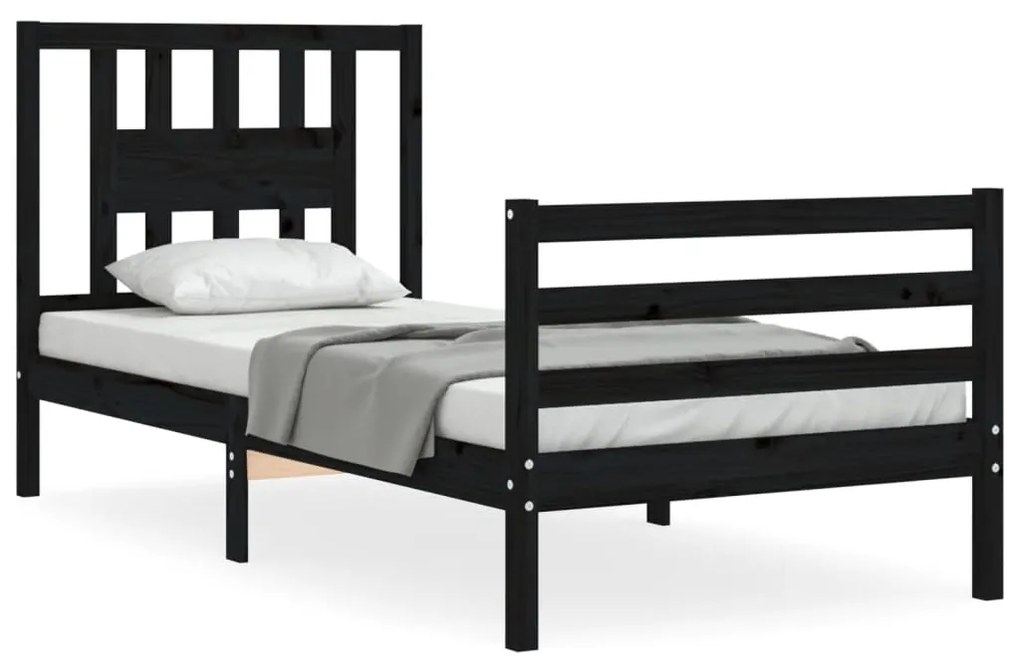 3194560 vidaXL Cadru de pat cu tăblie, negru, 90x200 cm, lemn masiv
