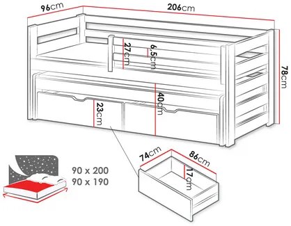 Pat pentru copii 90 cm Palkana (Alb) (cu somieră) (cu sp. depozitare). 1103334