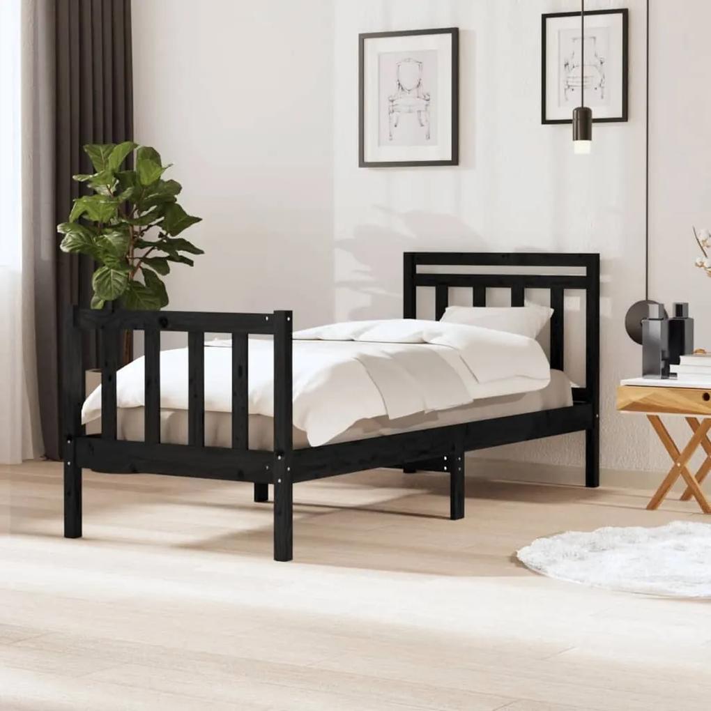 3100683 vidaXL Cadru de pat mic single, negru, 75x190 cm, lemn masiv