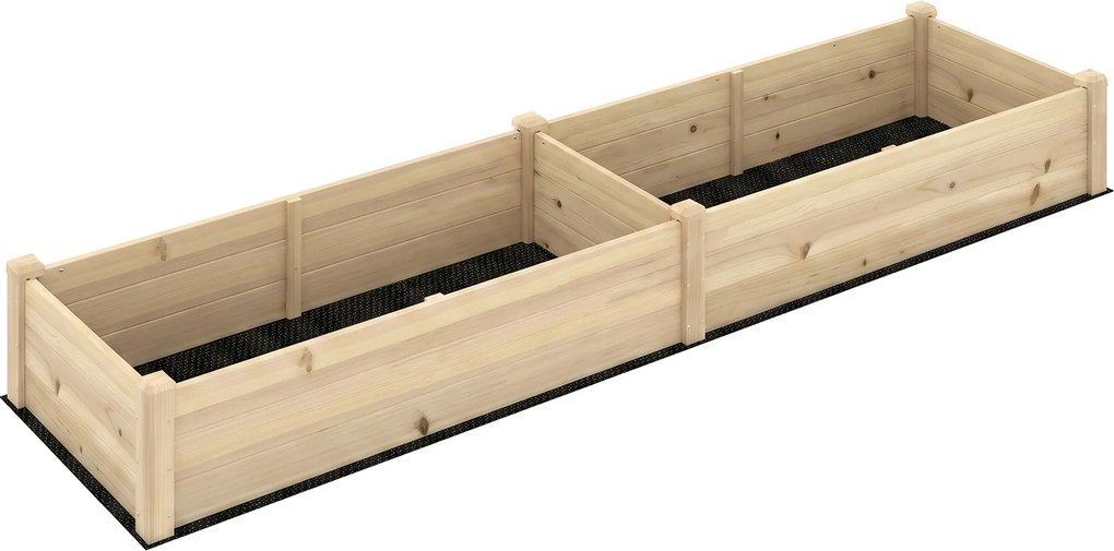 Outsunny Pat Ridicat pentru Cultivat Legume, Lada din Lemn de Brad cu Fund Deschis și Compartimente, 76x30x155 cm, Alb | Aosom Romania