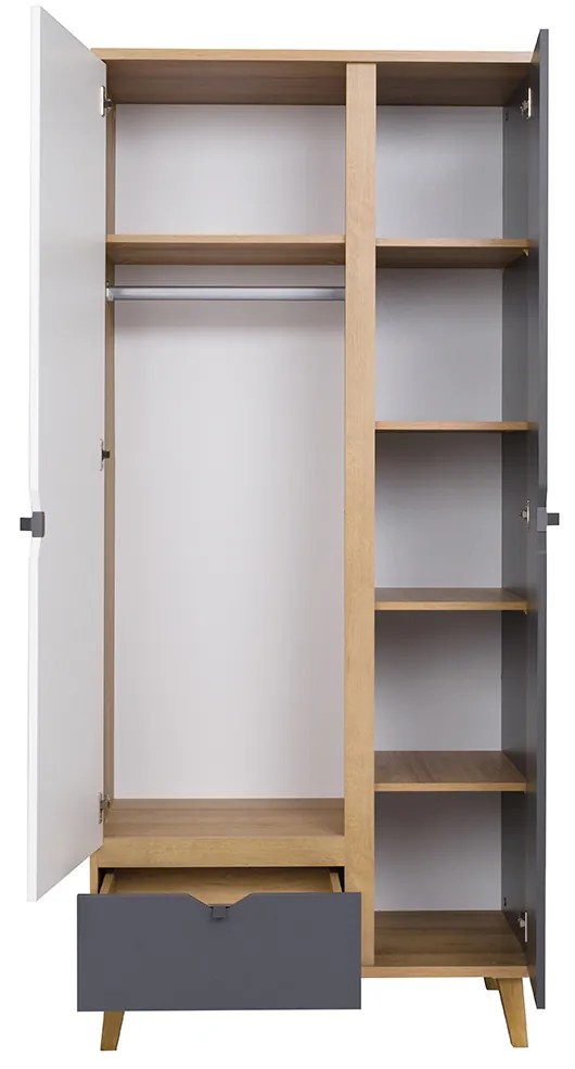 Dulap de haine Mimone SZ2D1SZ (Stejar auriu + Alb mat + grafit). 1051782