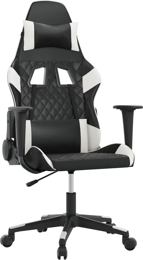 vidaXL Scaun de jocuri cu masaj, negru și alb, piele ecologică