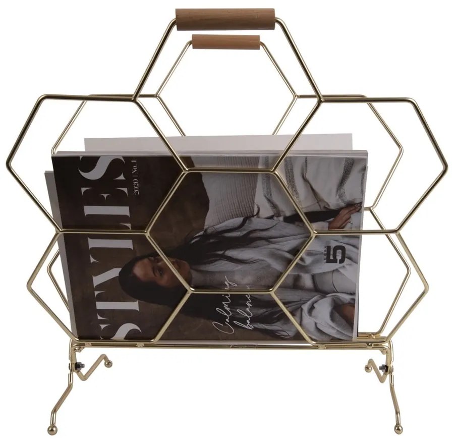 Suport din metal pentru reviste PT LIVING Honeycomb, auriu