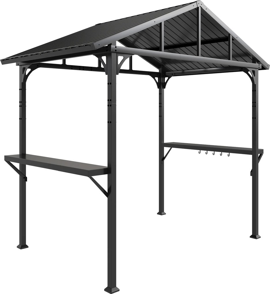 Outsunny Pavilion pentru grătar 2,52 x 1,56 m, pavilion impermeabil cu acoperiș în două ape, poliță laterală, cârlige, cadru din oțel, Negru | Aosom Romania