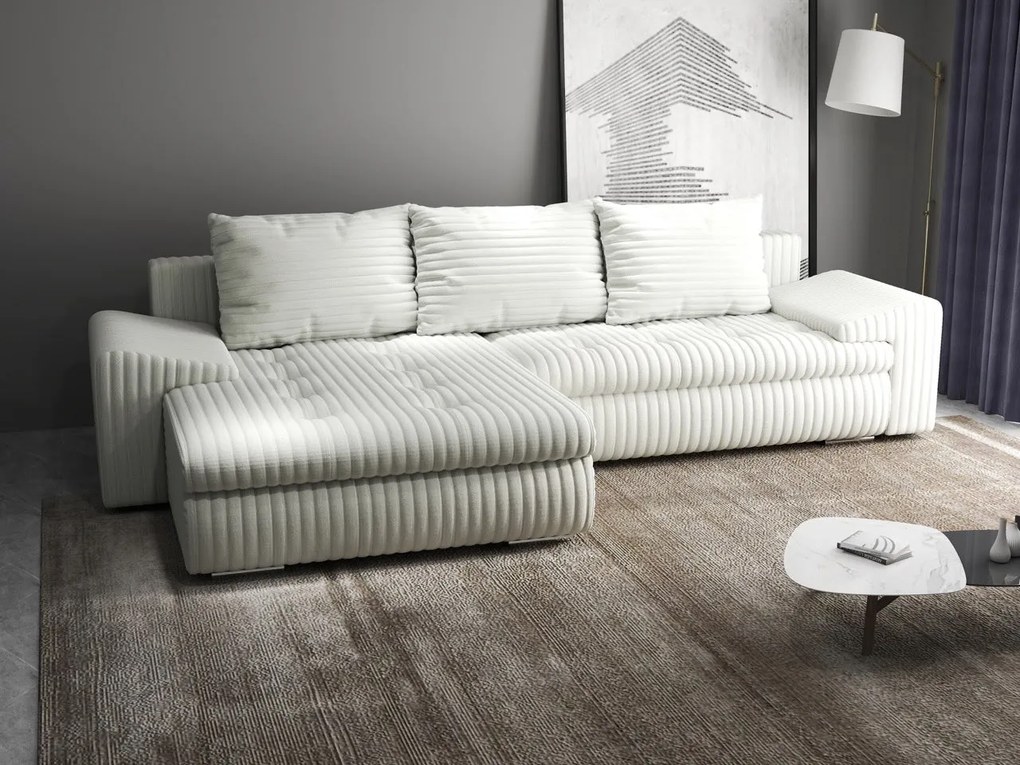 Colțar extensibil dumonde cu ladă de depozitare si sezut confortabil din spuma high-density, Leonardo Ambience Ivory 260x185 cm