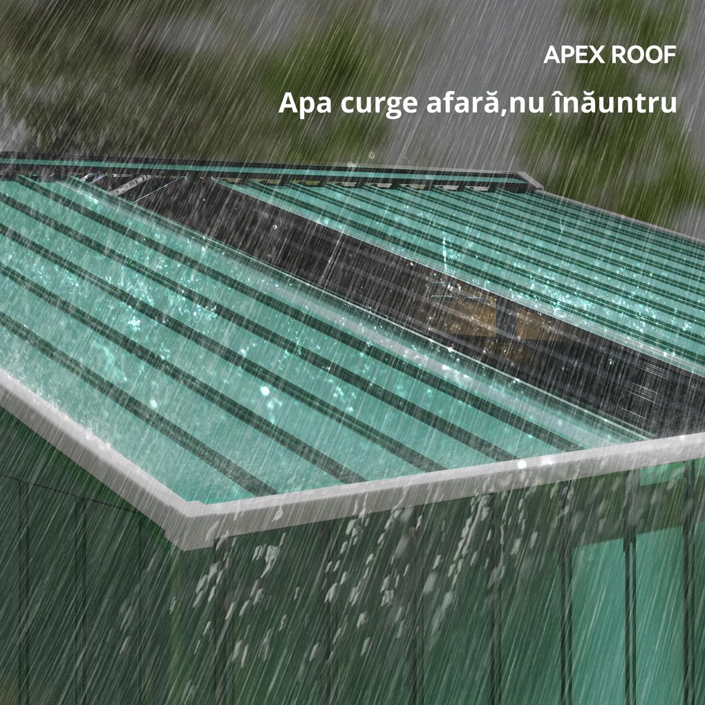 Outsunny Șopron pentru Unelte cu Acoperiș Înclinat și Uși Glisante Duble, 277x195x192 cm, Verde Închis | Aosom Romania