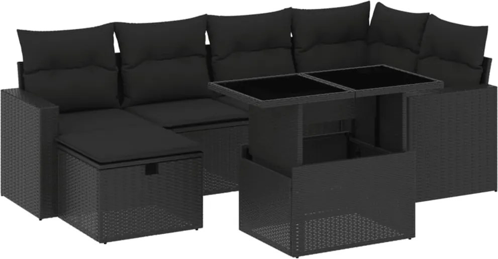 vidaXL Set canapele de grădină cu perne, 7 piese, negru, poliratan