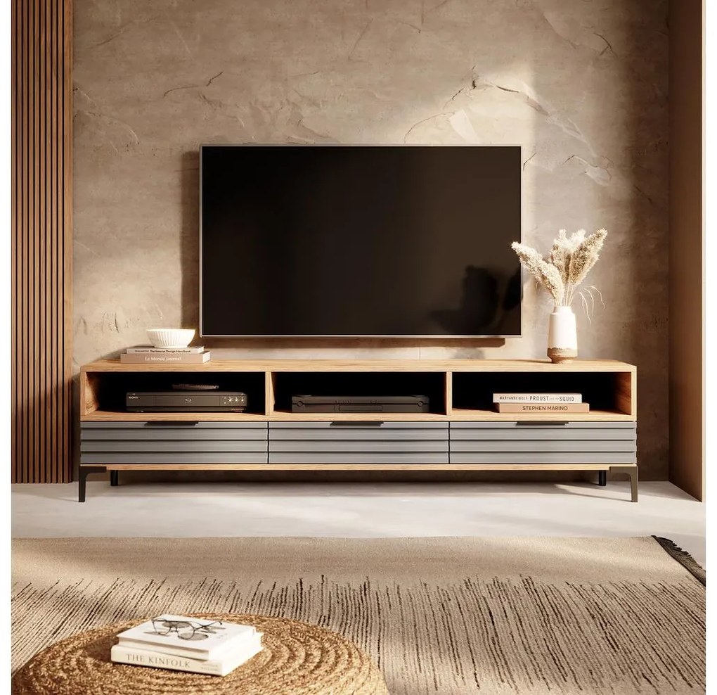 Dulap TV Ricko 3D (stejar natural + gri). 1098751