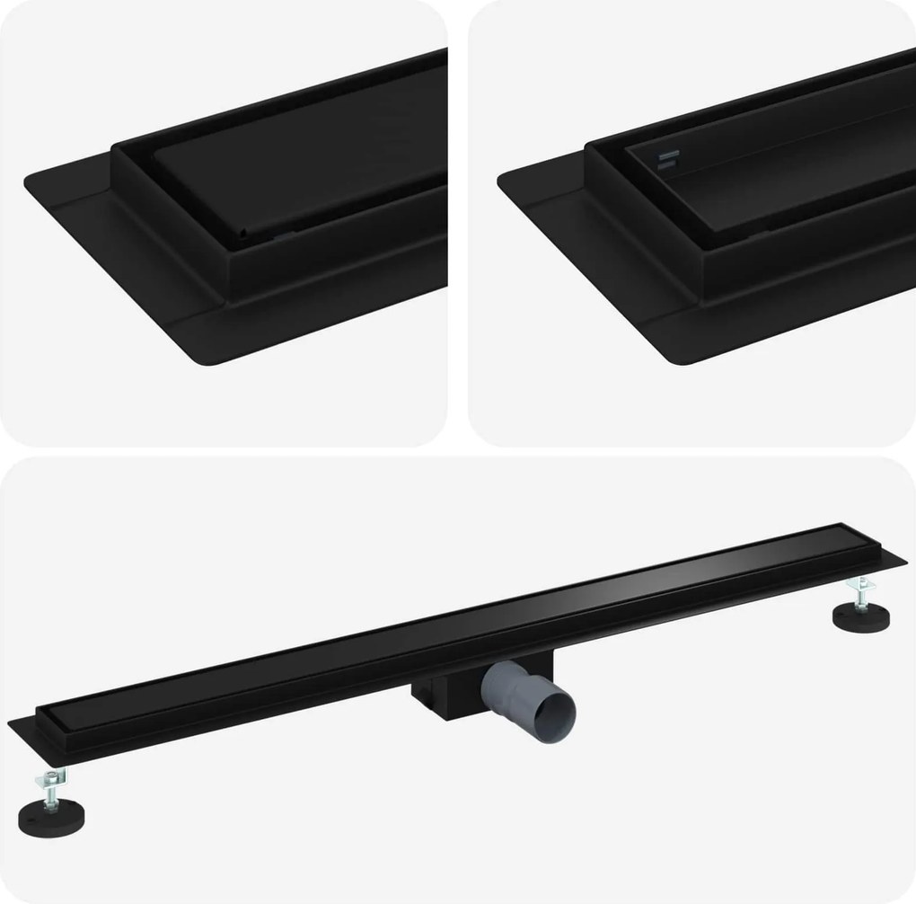 vidaXL 2 în 1 Drenaj pentru duș Negru 90 cm Oțel inoxidabil 304