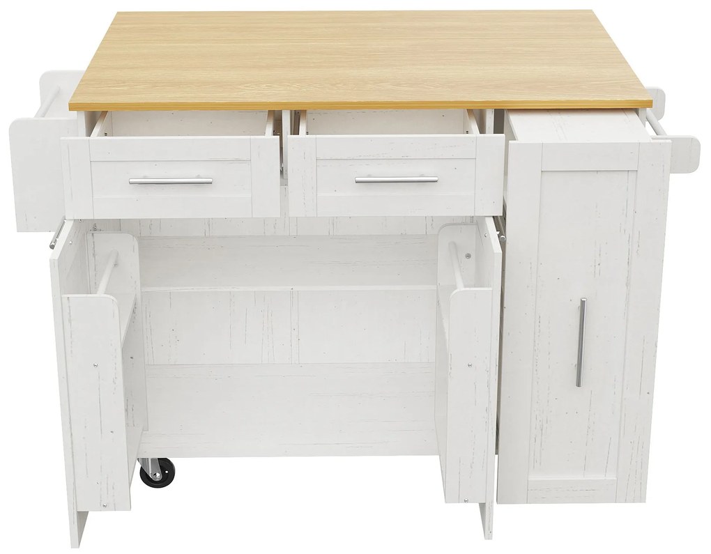 Insulă de bucătărie cu blat rabatabil, Alb | Aosom Romania