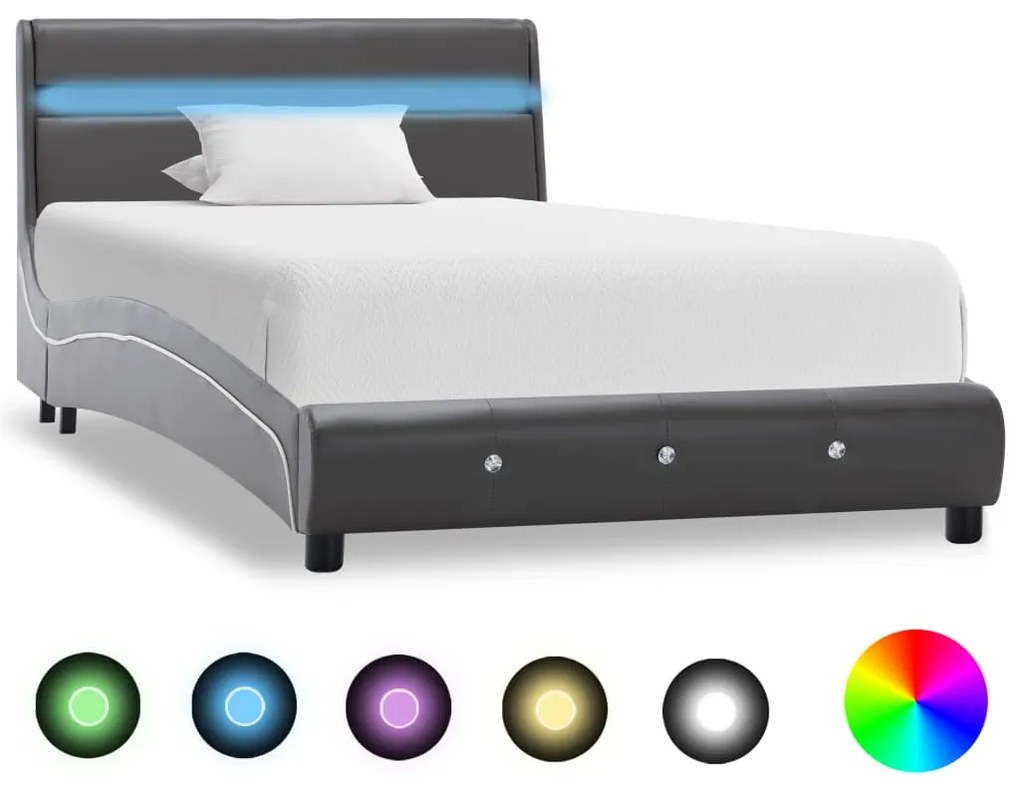 Cadru de pat cu led, gri, 90 x 200 cm, piele artificială