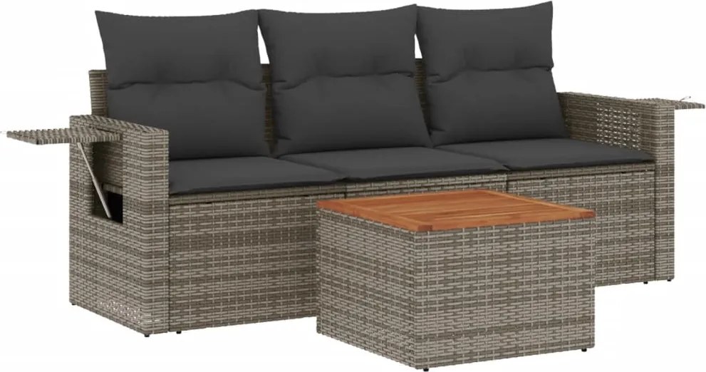 vidaXL Set canapea de grădină cu perne, 4 piese, gri, poliratan