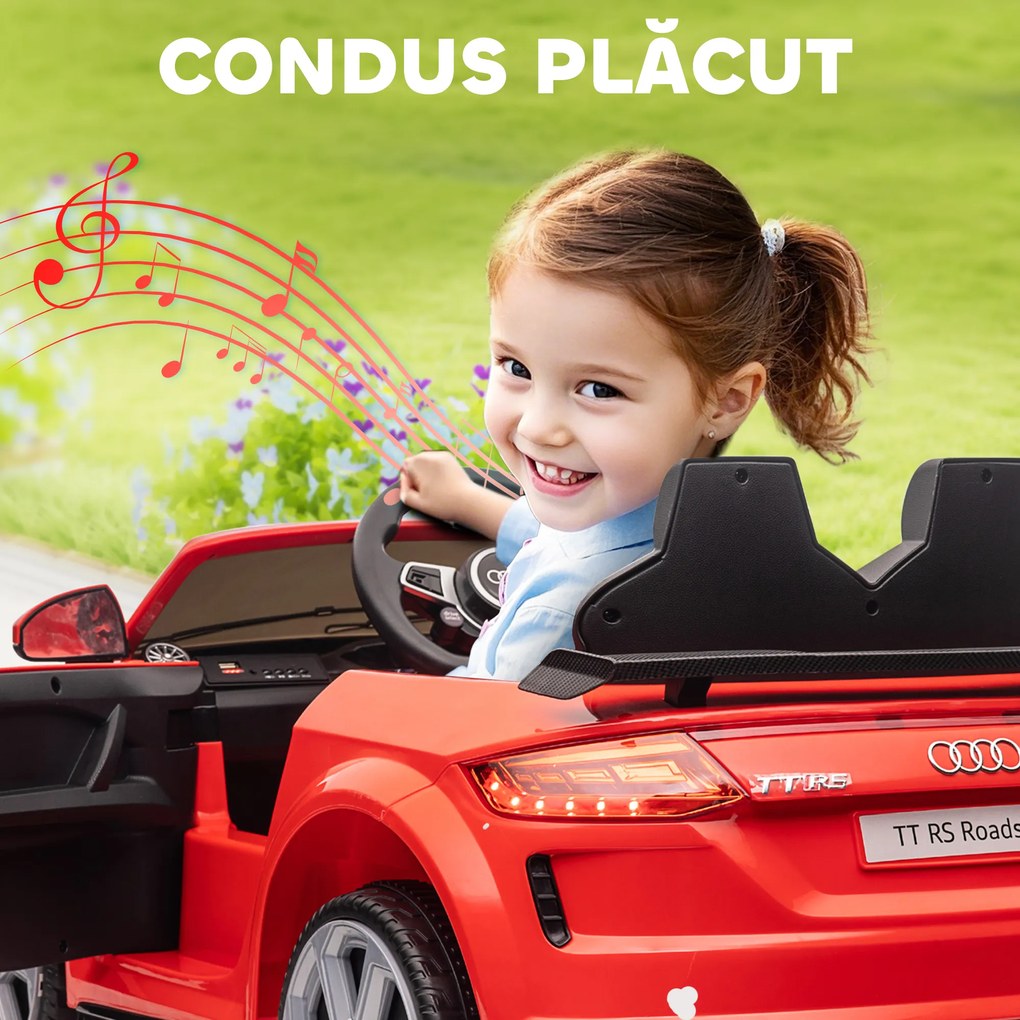 HOMCOM Mașină Electrică AUDI TT pentru Copii, Mașină Electrică cu Telecomandă, USB, Uși cu Deschidere și Faruri LED, 102x60x44 cm, Roșu