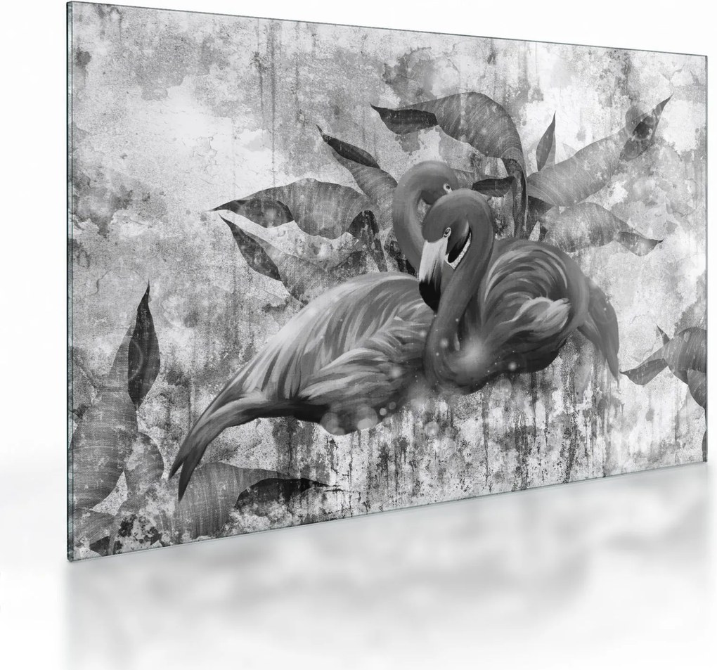 Tablou pe sticlă - Graffiti cu flamingo (70x50 cm)