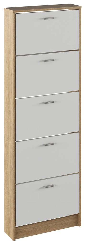Dulap pantofi, 5 rafturi, stejar sonoma/ alb, MOBI 15