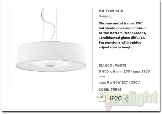 Lustra,Pendul inaltime reglabila, diam.60cm HILTON SP6 ROUND