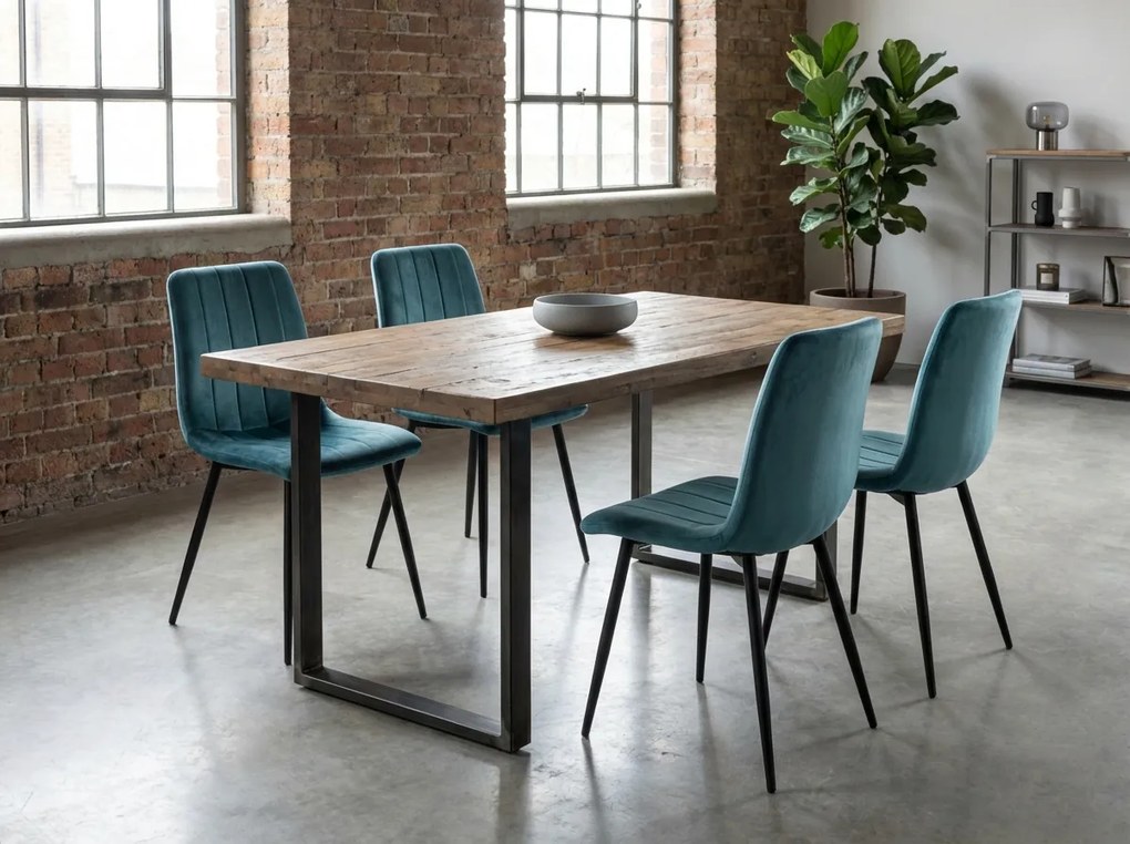 Scaun din catifea Petrol Lava Petrol Blue cu picioare negre