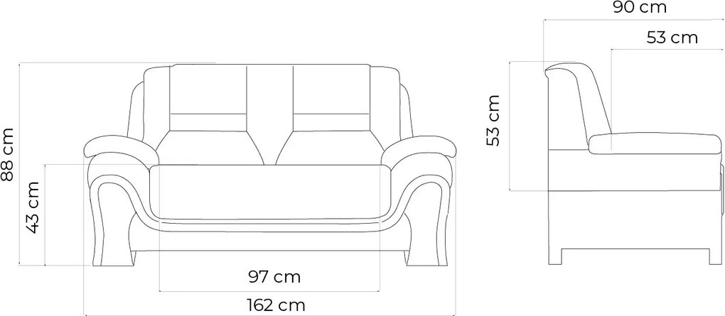 Canapea lemn masiv de birou Toronto 2 locuri Personalizabila, 162 × 90 × 88 cm